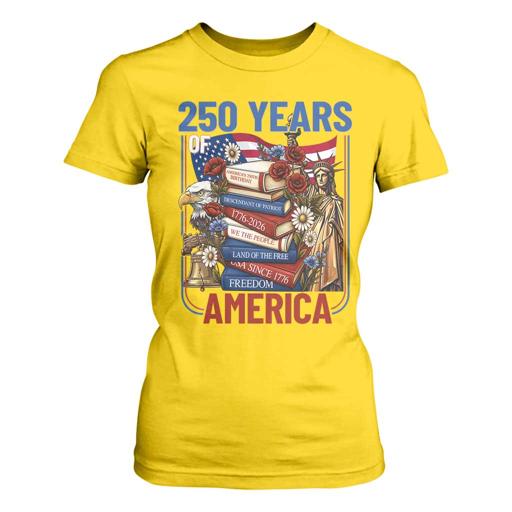 250 Years American Anniversary T Shirt For Women Patriotic Book Reader 4th of July TS14 Daisy Print Your Wear