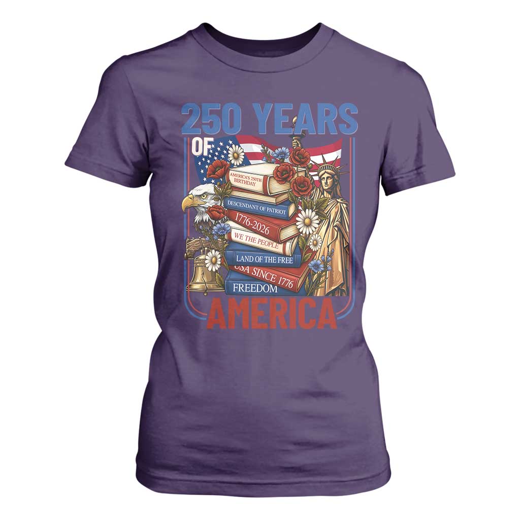 250 Years American Anniversary T Shirt For Women Patriotic Book Reader 4th of July TS14 Purple Print Your Wear