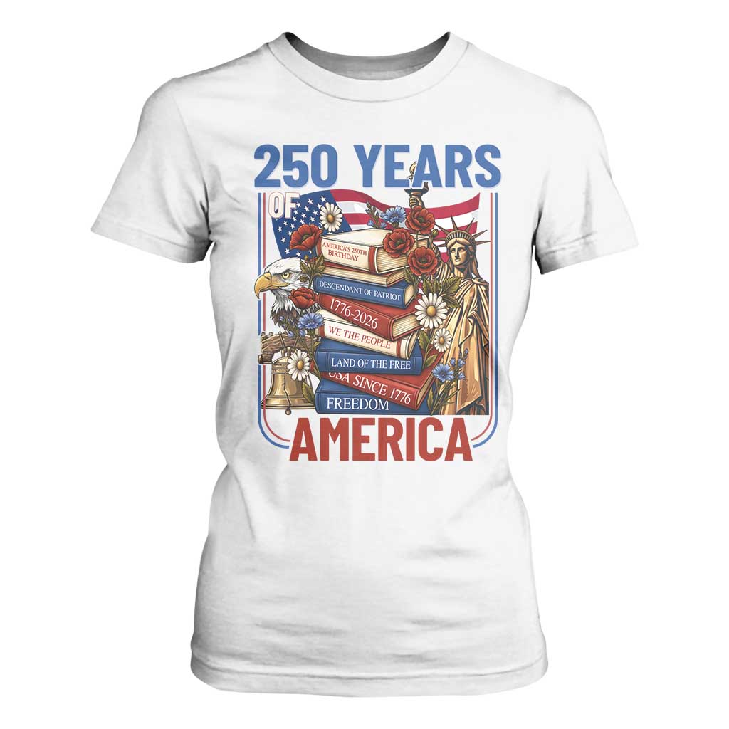 250 Years American Anniversary T Shirt For Women Patriotic Book Reader 4th of July TS14 White Print Your Wear