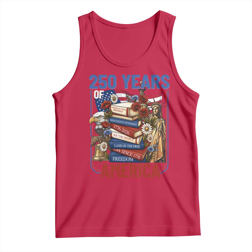250 Years American Anniversary Tank Top Patriotic Book Reader 4th of July TS14 Red Print Your Wear