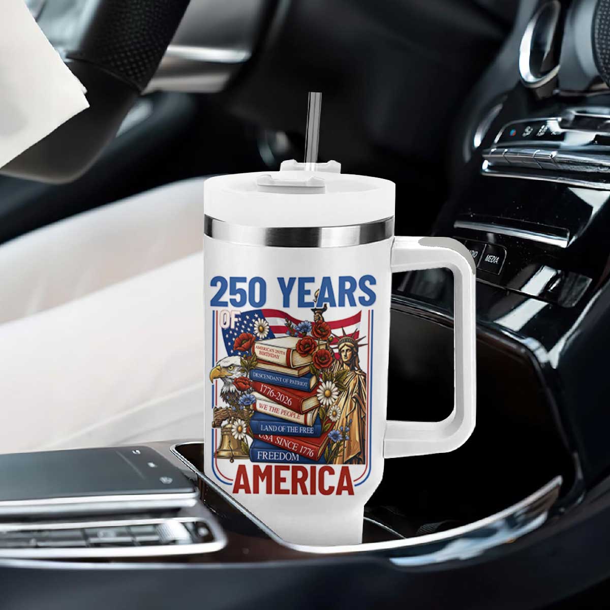 250 Years American Anniversary Tumbler With Handle Patriotic Book Reader 4th of July TS14 Print Your Wear