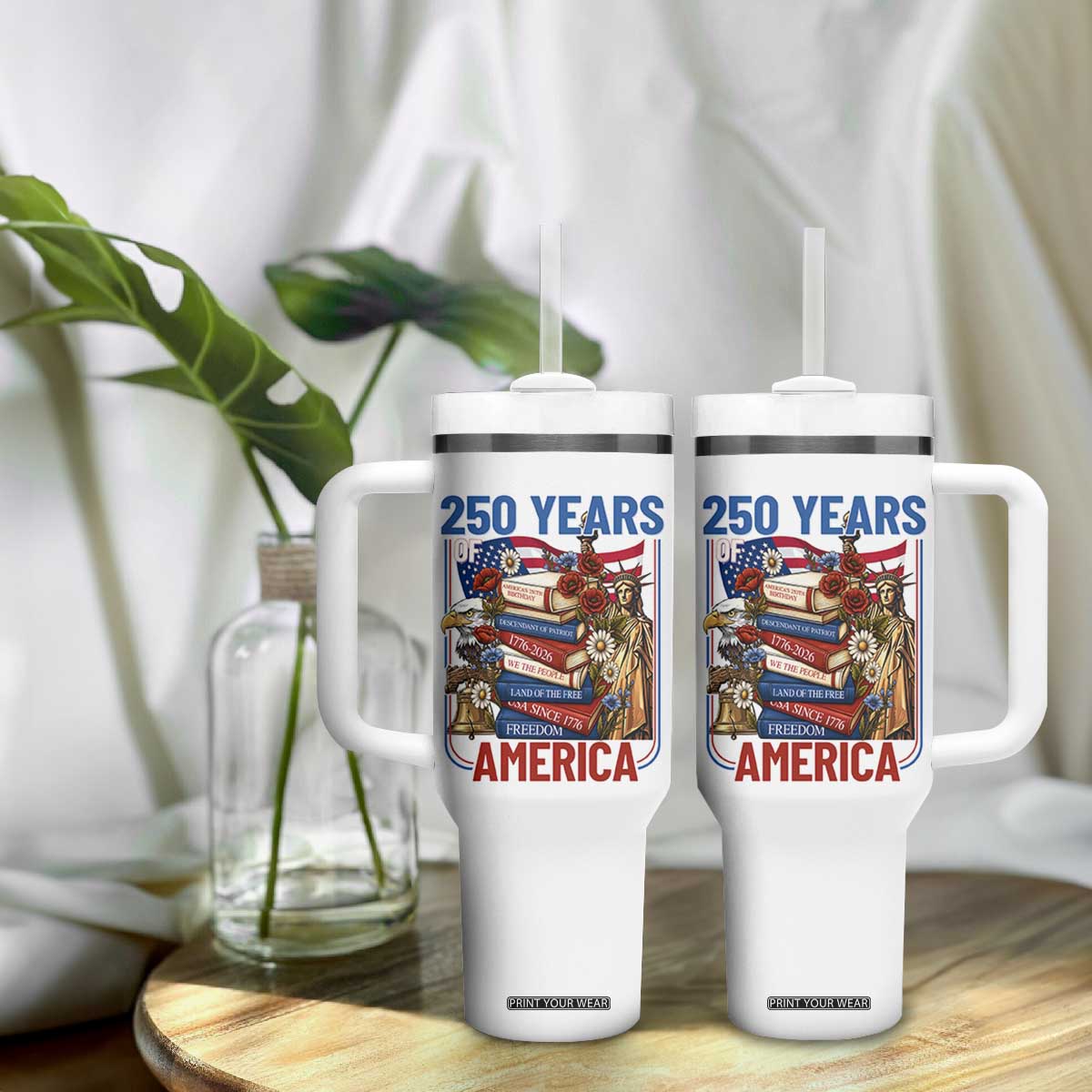 250 Years American Anniversary Tumbler With Handle Patriotic Book Reader 4th of July TS14 Print Your Wear