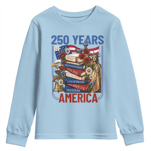 250 Years American Anniversary Youth Sweatshirt Patriotic Book Reader 4th of July TS14 Light Blue Print Your Wear