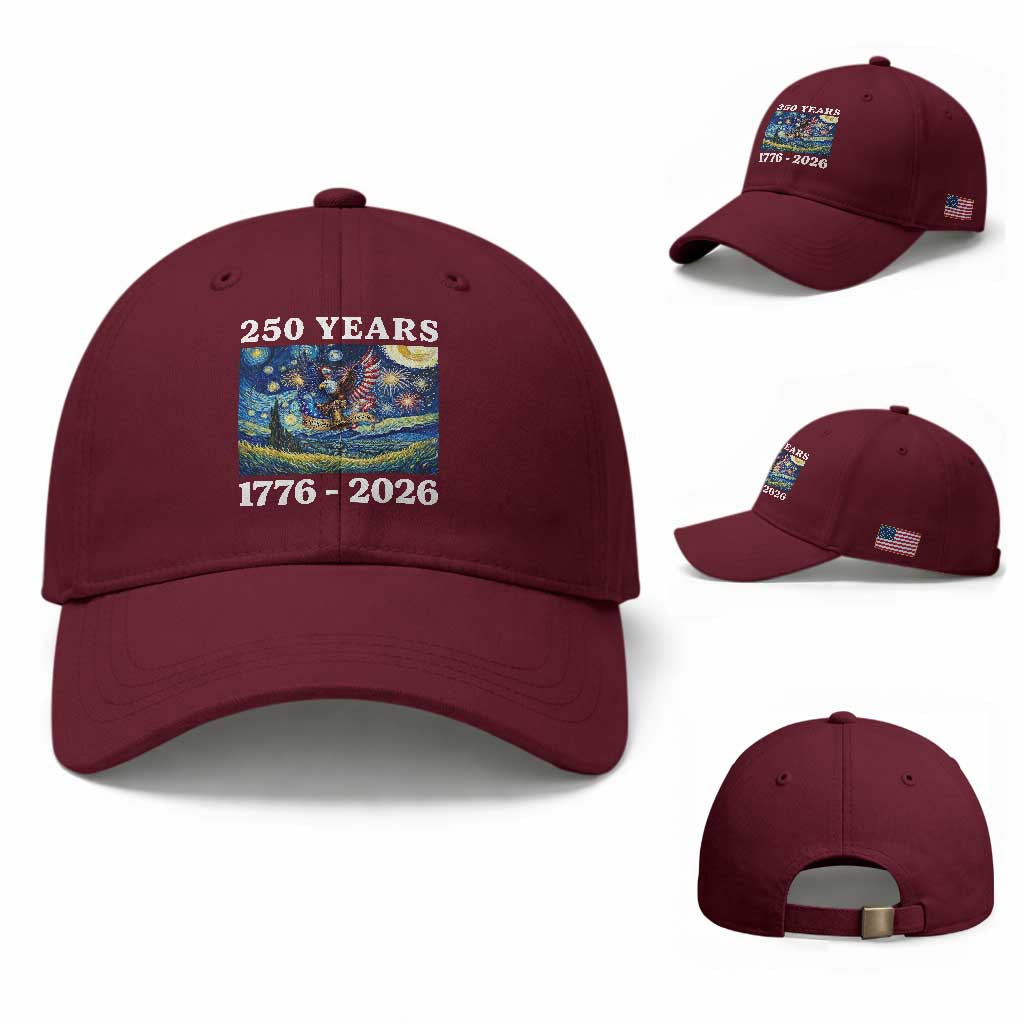 250th America Anniversary Baseball Cap Starry Night Patriotic Eagle Liberty Bell American Flag TS14 Baseball Cap Universal Fit Maroon Print Your Wear