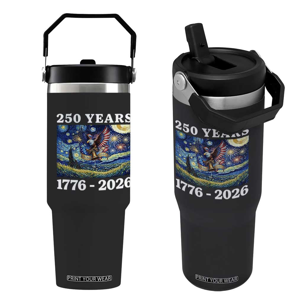250th America Anniversary Flip Straw Tumbler Starry Night Patriotic Eagle Liberty Bell American Flag TS14 One Size: 30 oz Black Print Your Wear