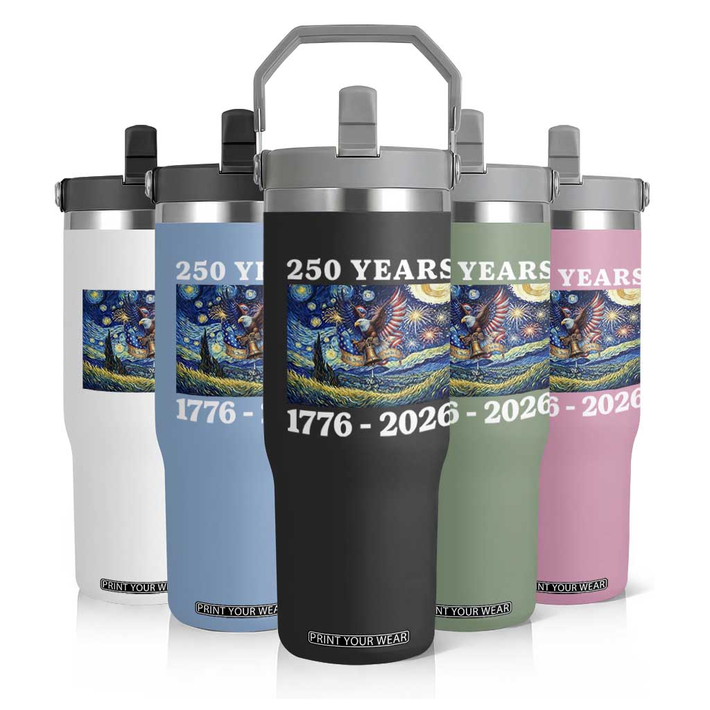 250th America Anniversary Flip Straw Tumbler Starry Night Patriotic Eagle Liberty Bell American Flag TS14 Print Your Wear