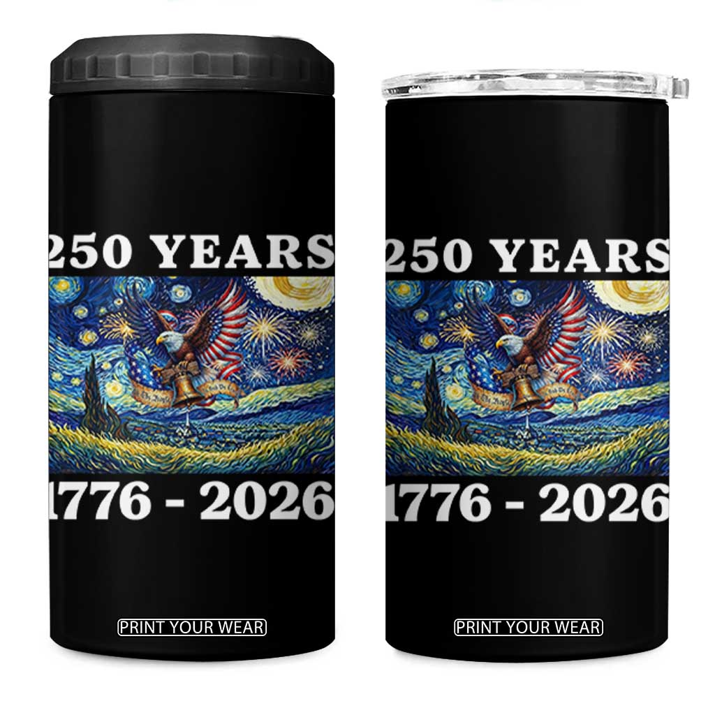250th America Anniversary 4 in 1 Can Cooler Tumbler Starry Night Patriotic Eagle Liberty Bell American Flag TS14 One Size: 16 oz Black Print Your Wear