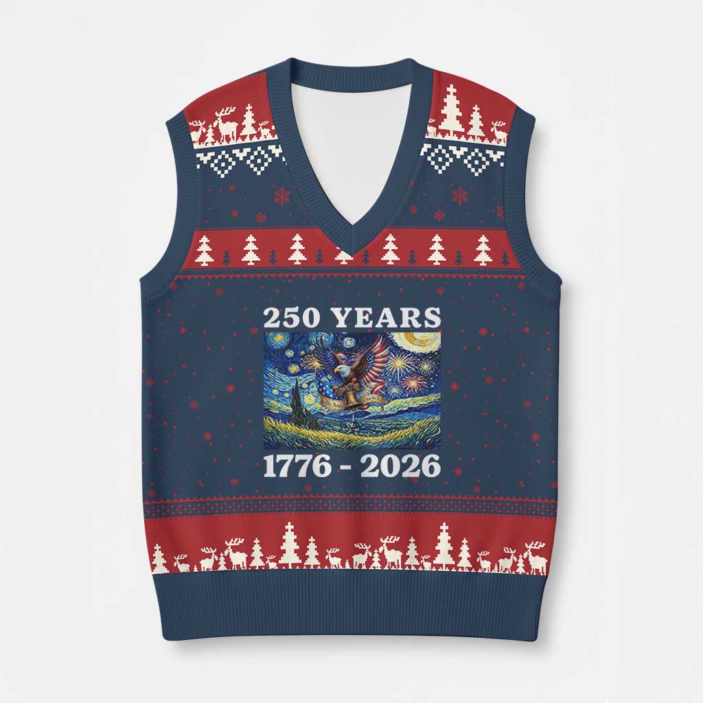 250th America Anniversary V-Neck Knit Sweater Vest Starry Night Patriotic Eagle Liberty Bell American Flag TS14 Navy Red Print Your Wear
