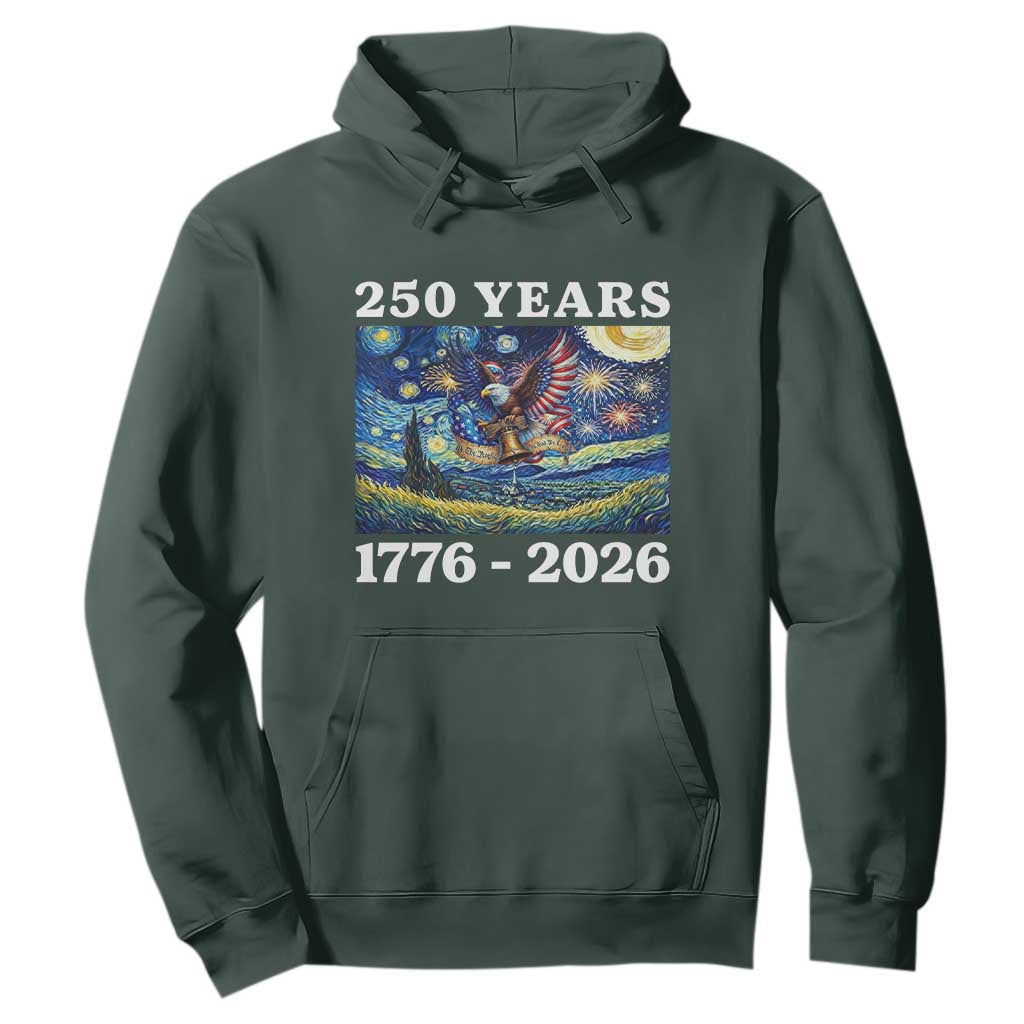 250th America Anniversary Hoodie Starry Night Patriotic Eagle Liberty Bell American Flag TS14 Dark Forest Green Print Your Wear