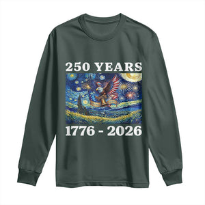 250th America Anniversary Long Sleeve Shirt Starry Night Patriotic Eagle Liberty Bell American Flag TS14 Dark Forest Green Print Your Wear