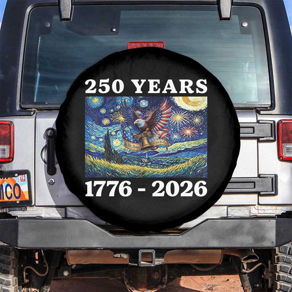 250th America Anniversary Spare Tire Cover Starry Night Patriotic Eagle Liberty Bell American Flag TS14 No hole Black Print Your Wear
