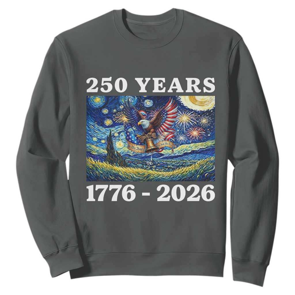 250th America Anniversary Sweatshirt Starry Night Patriotic Eagle Liberty Bell American Flag TS14 Dark Heather Print Your Wear