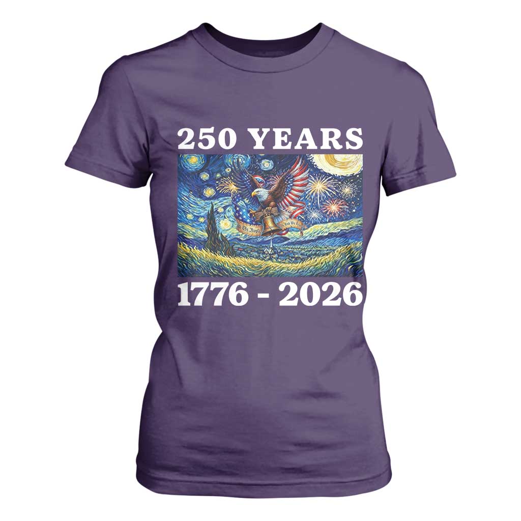 250th America Anniversary T Shirt For Women Starry Night Patriotic Eagle Liberty Bell American Flag TS14 Purple Print Your Wear