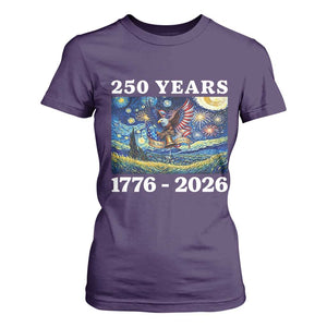 250th America Anniversary T Shirt For Women Starry Night Patriotic Eagle Liberty Bell American Flag TS14 Purple Print Your Wear