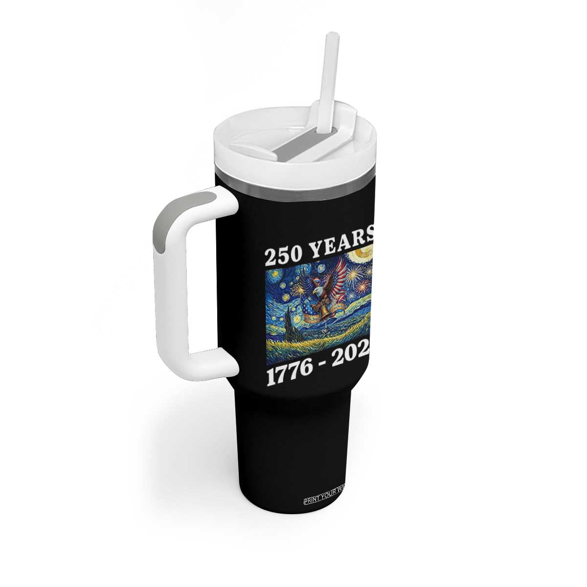 250th America Anniversary Tumbler With Handle Starry Night Patriotic Eagle Liberty Bell American Flag TS14 Print Your Wear