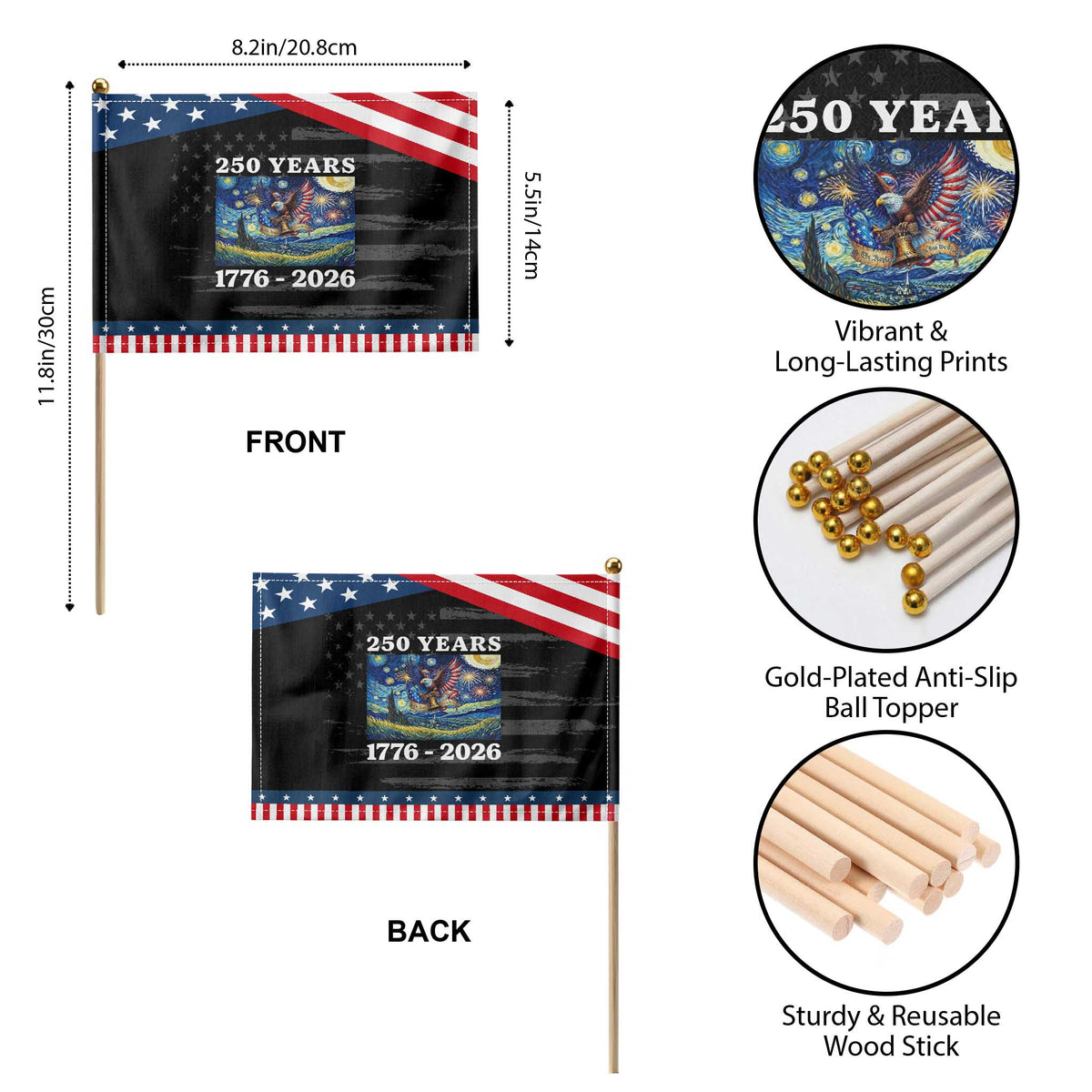 250th America Anniversary Patriotic Handheld Flag Starry Night Eagle Liberty Bell American Flag TS14 Print Your Wear