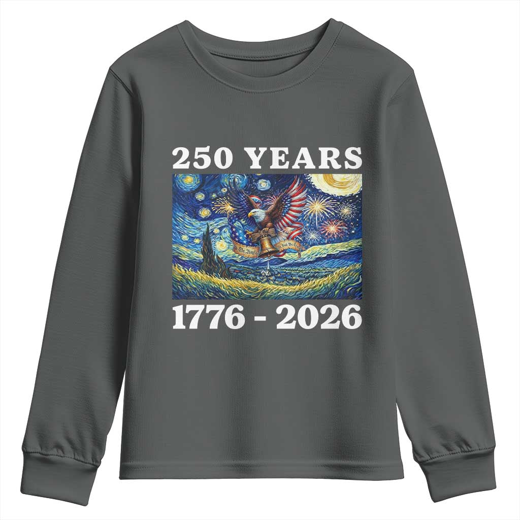 250th America Anniversary Youth Sweatshirt Starry Night Patriotic Eagle Liberty Bell American Flag TS14 Dark Heather Print Your Wear
