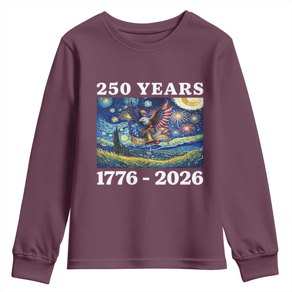 250th America Anniversary Youth Sweatshirt Starry Night Patriotic Eagle Liberty Bell American Flag TS14 Maroon Print Your Wear