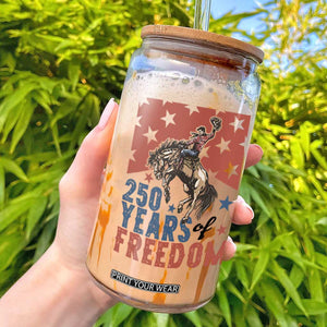 American Rodeo 250th Anniversary Glass Can Western Cowboy Patriotic Fourth of July TS14 White Print Your Wear
