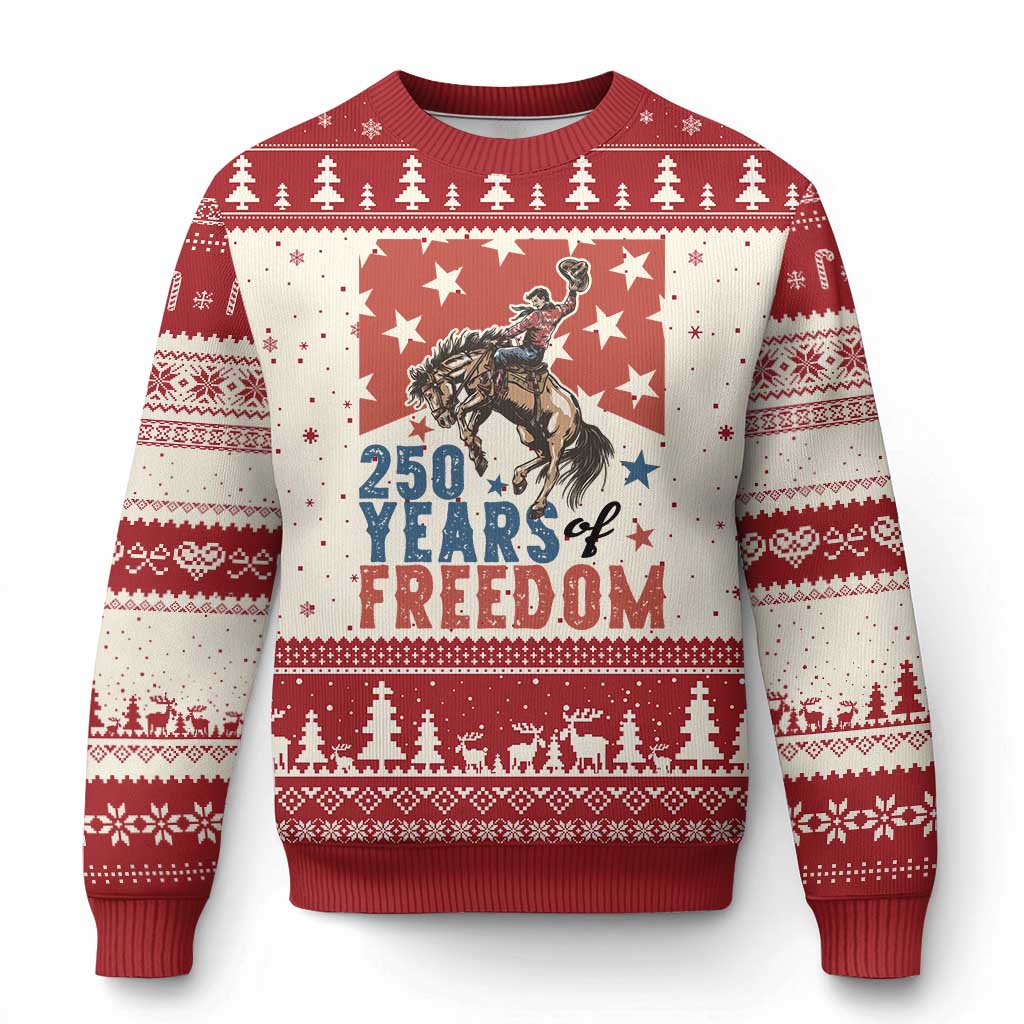 American Rodeo 250th Anniversary Ugly Christmas Sweater Western Cowboy Patriotic Fourth of July TS14 Beige Red Print Your Wear