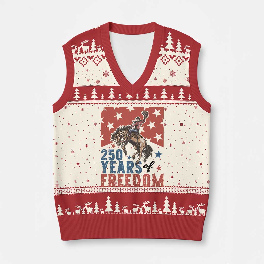 American Rodeo 250th Anniversary V-Neck Knit Sweater Vest Western Cowboy Patriotic Fourth of July TS14 Beige Red Print Your Wear