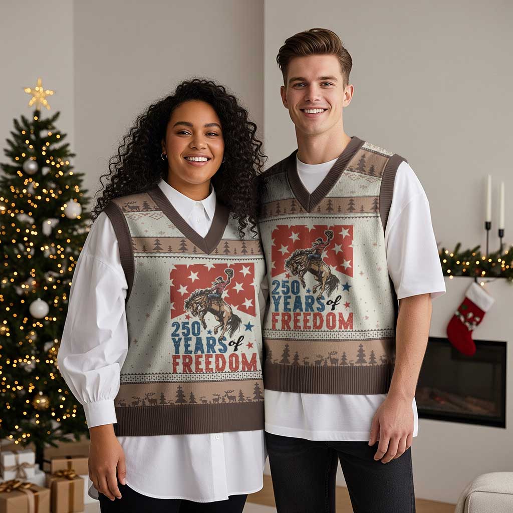 American Rodeo 250th Anniversary V-Neck Knit Sweater Vest Western Cowboy Patriotic Fourth of July TS14 Mocha Mousse Print Your Wear