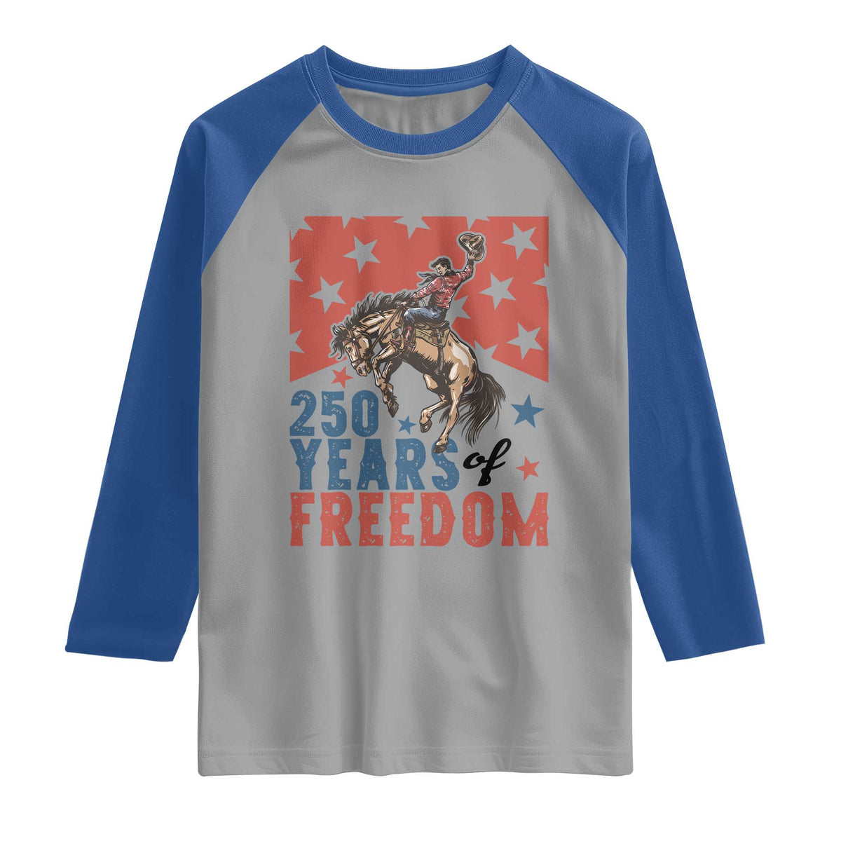 American Rodeo 250th Anniversary Raglan Shirt Western Cowboy Patriotic Fourth of July TS14 Sport Gray Royal Print Your Wear