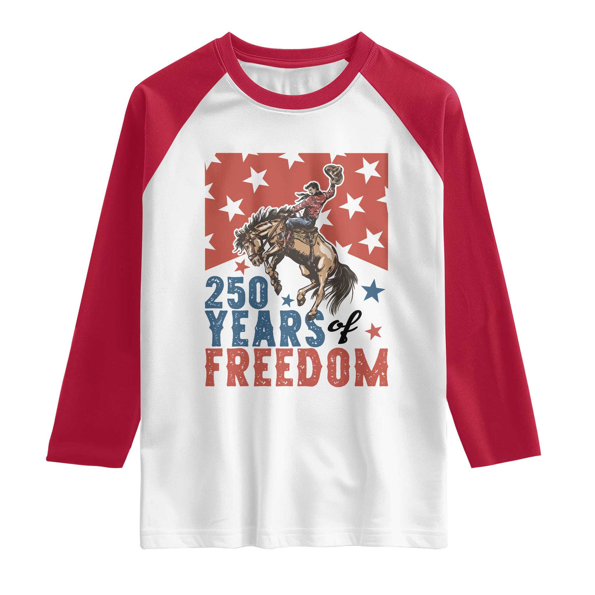 American Rodeo 250th Anniversary Raglan Shirt Western Cowboy Patriotic Fourth of July TS14 White Red Print Your Wear