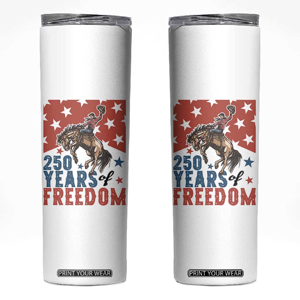 American Rodeo 250th Anniversary Skinny Tumbler Western Cowboy Patriotic Fourth of July TS14 White Print Your Wear