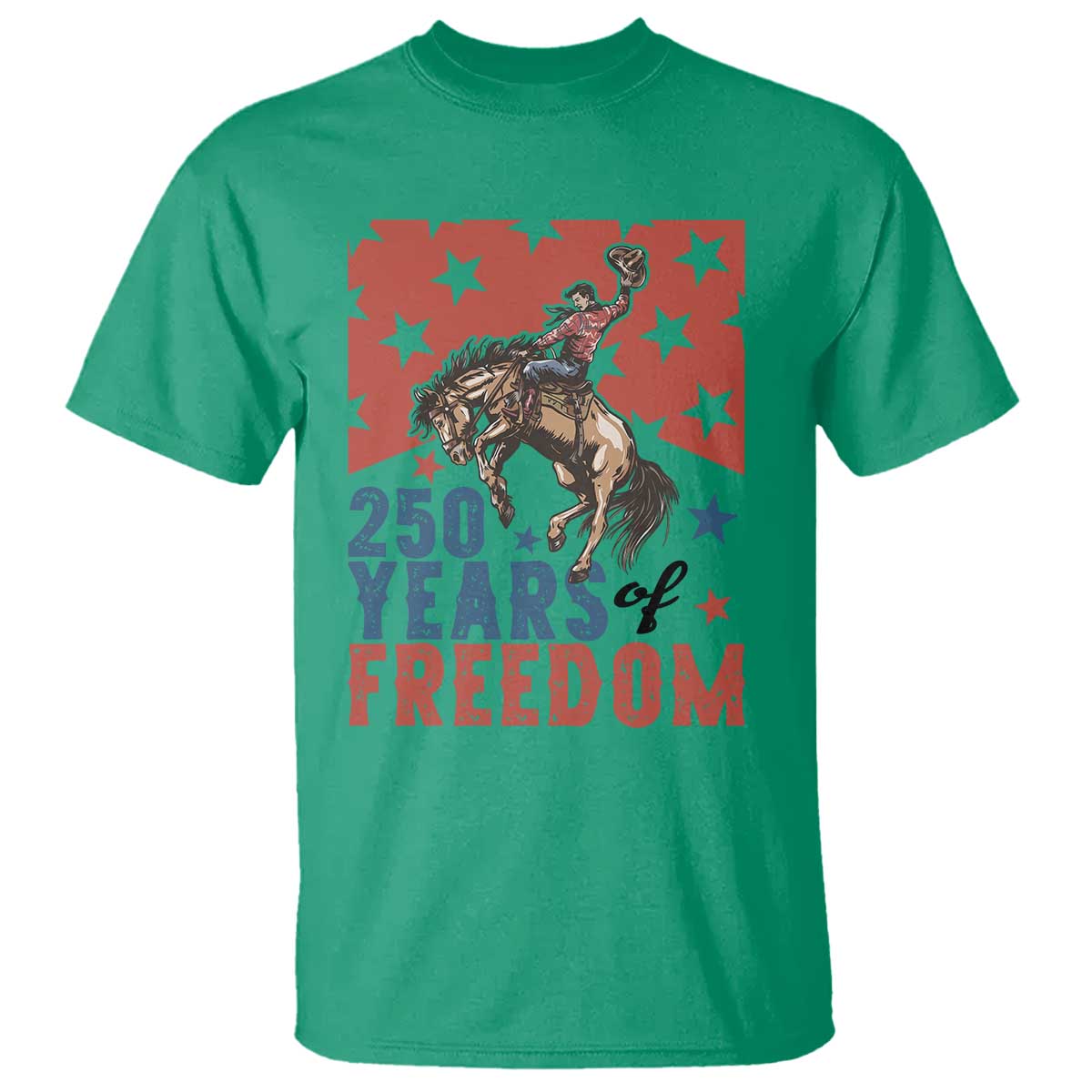 American Rodeo 250th Anniversary T Shirt Western Cowboy Patriotic Fourth of July TS14 Irish Green Print Your Wear