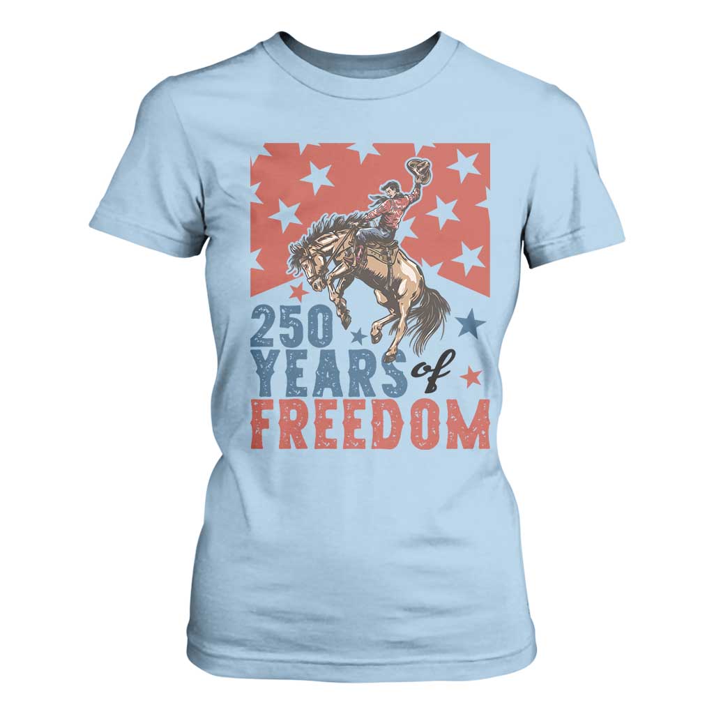 American Rodeo 250th Anniversary T Shirt For Women Western Cowboy Patriotic Fourth of July TS14 Light Blue Print Your Wear