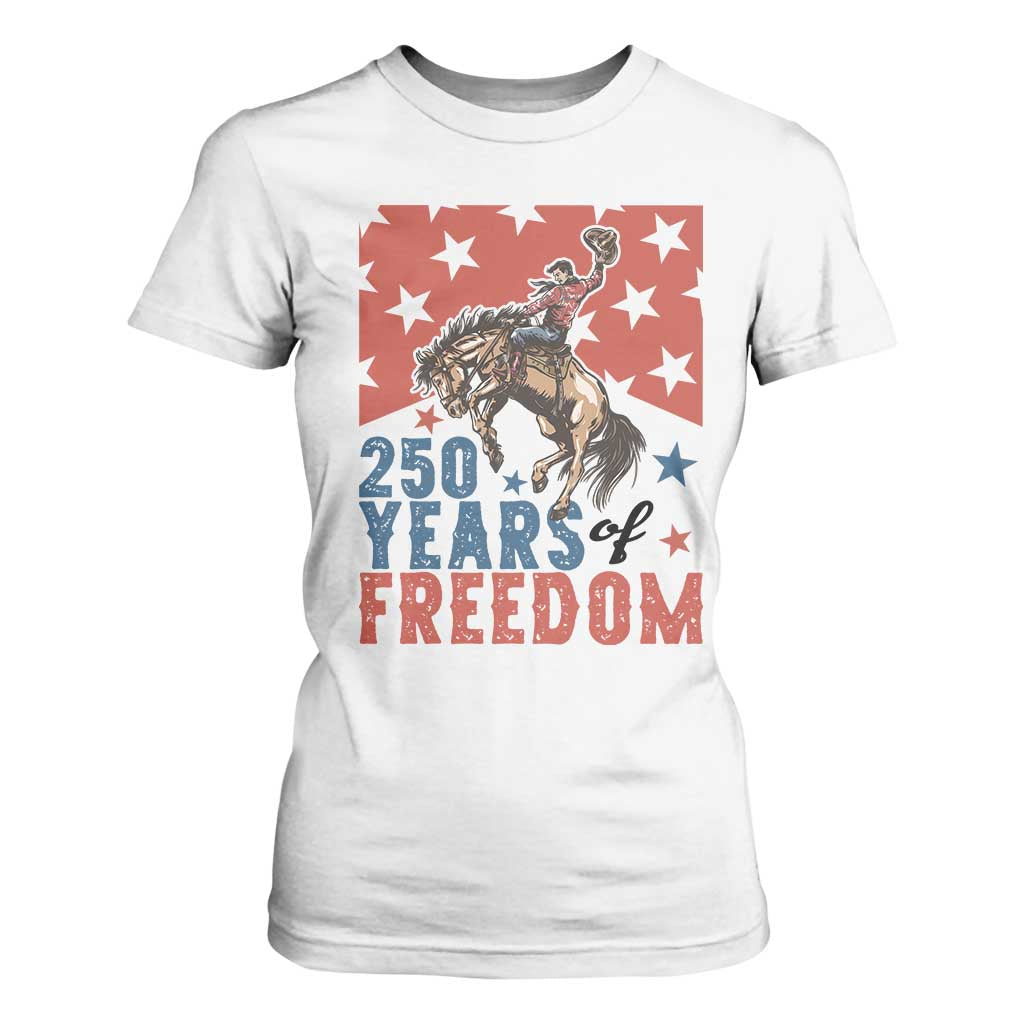 American Rodeo 250th Anniversary T Shirt For Women Western Cowboy Patriotic Fourth of July TS14 White Print Your Wear