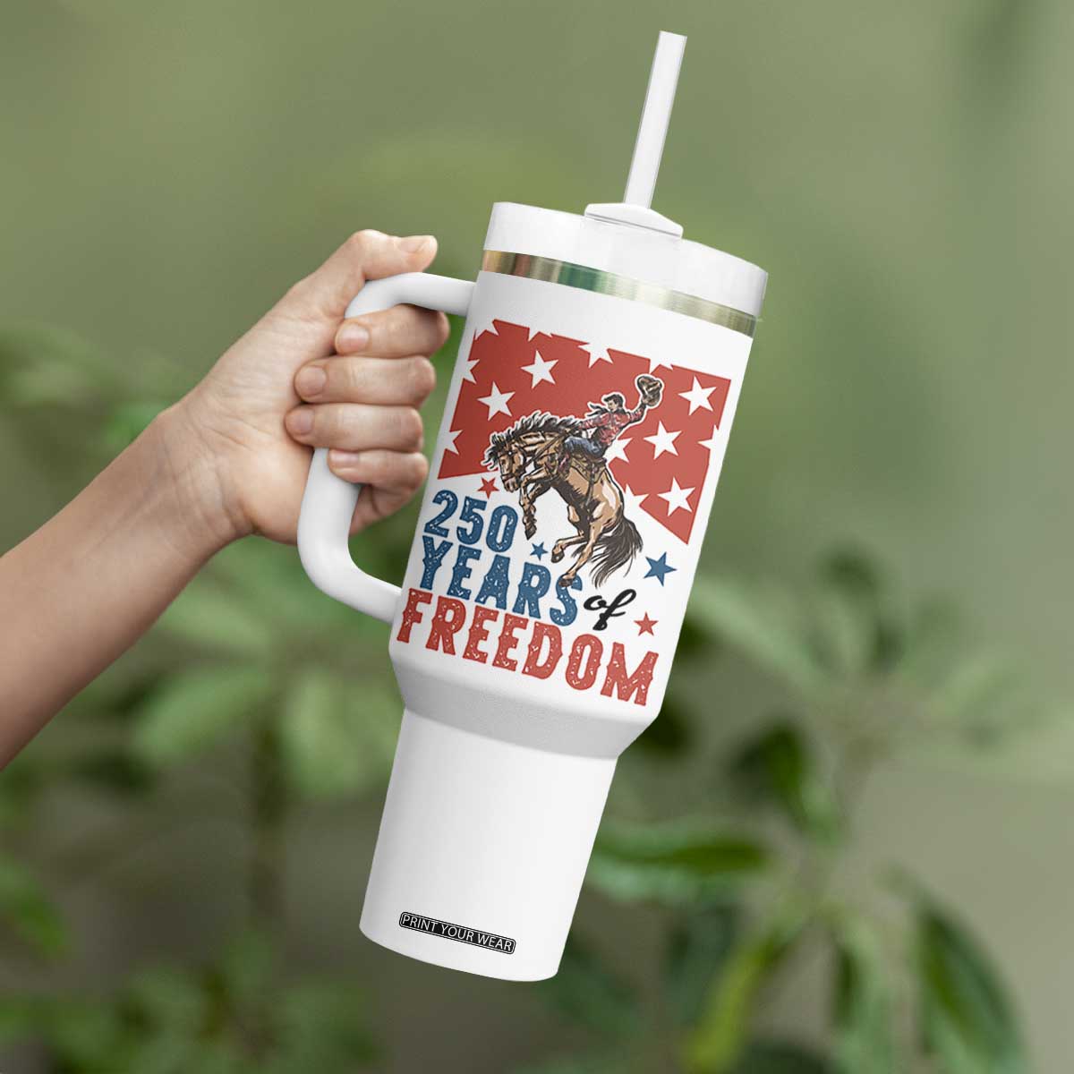 American Rodeo 250th Anniversary Tumbler With Handle Western Cowboy Patriotic Fourth of July TS14 Print Your Wear
