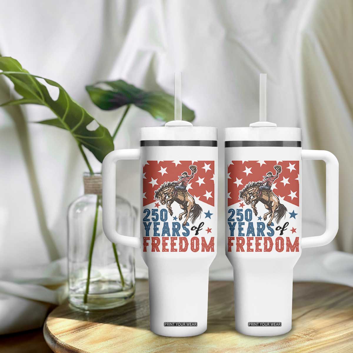 American Rodeo 250th Anniversary Tumbler With Handle Western Cowboy Patriotic Fourth of July TS14 Print Your Wear