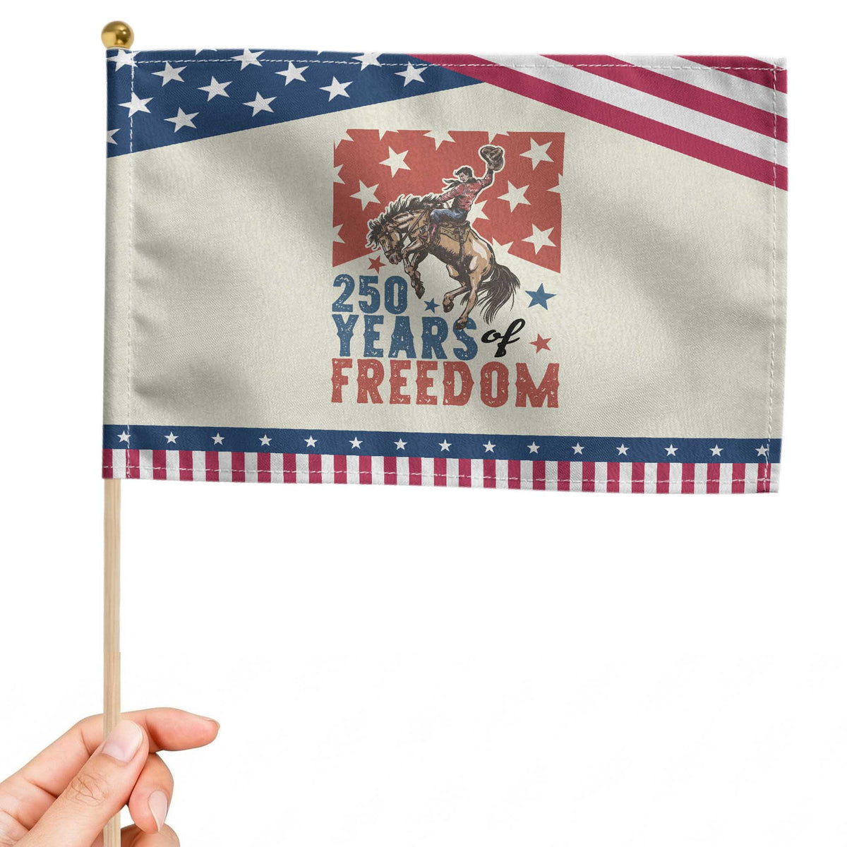 American Rodeo 250th Anniversary Patriotic Handheld Flag Western Cowboy 4th of July TS14 Modern 8.2