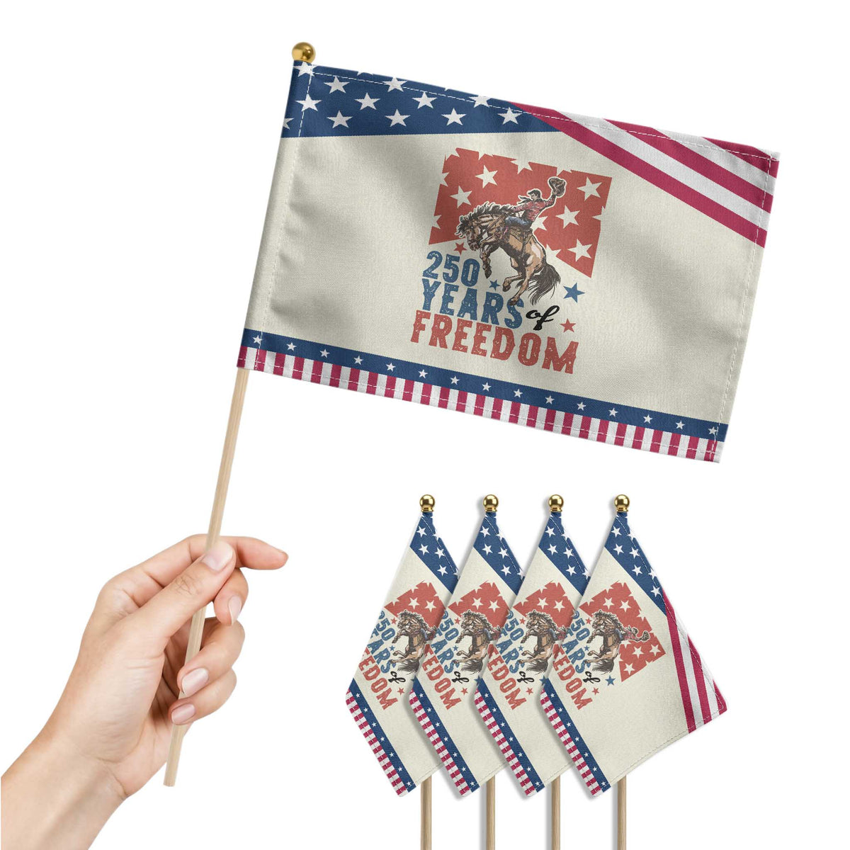 American Rodeo 250th Anniversary Patriotic Handheld Flag Western Cowboy 4th of July TS14 Print Your Wear