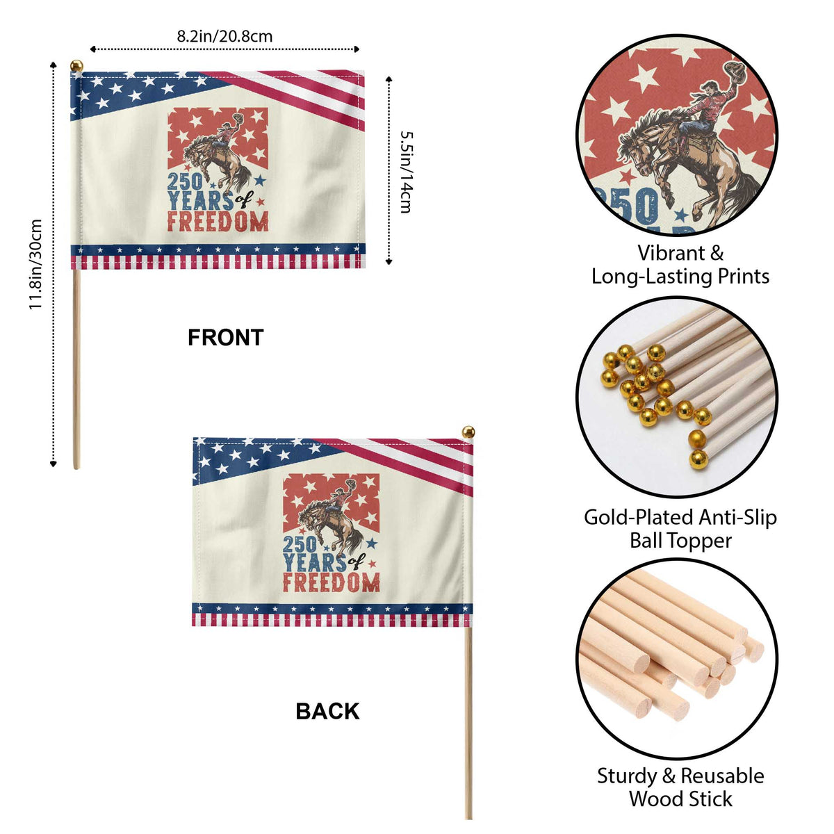 American Rodeo 250th Anniversary Patriotic Handheld Flag Western Cowboy 4th of July TS14 Print Your Wear
