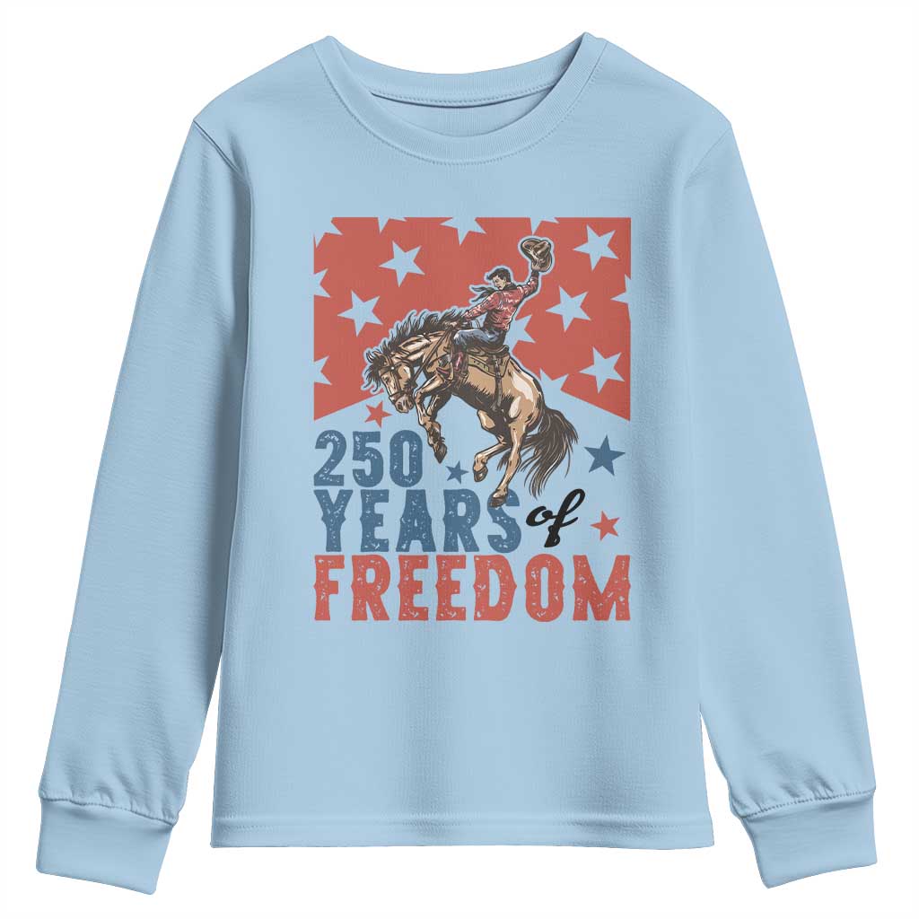 American Rodeo 250th Anniversary Youth Sweatshirt Western Cowboy Patriotic Fourth of July TS14 Light Blue Print Your Wear
