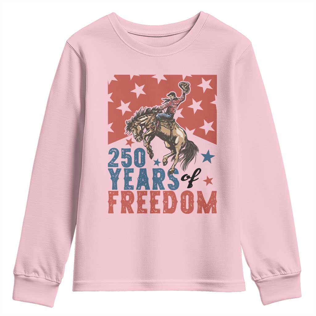 American Rodeo 250th Anniversary Youth Sweatshirt Western Cowboy Patriotic Fourth of July TS14 Light Pink Print Your Wear