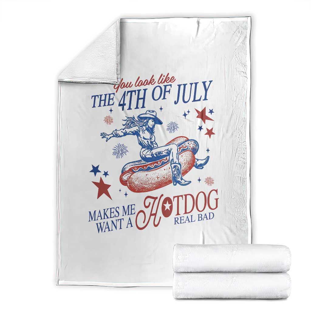 Western Cowgirl You Look Like the 4th of July Throw Blanket Makes Me Want A Hot Dog Real Bad TS14 White Print Your Wear