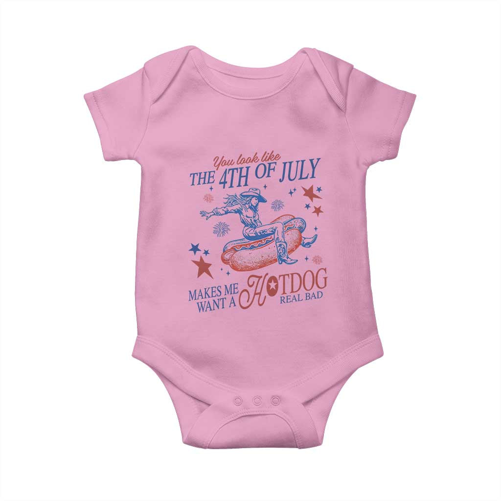 Western Cowgirl You Look Like the 4th of July Baby Onesie Makes Me Want A Hot Dog Real Bad TS14 Light Pink Print Your Wear