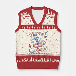 Western Cowgirl You Look Like the 4th of July V-Neck Knit Sweater Vest Makes Me Want A Hot Dog Real Bad TS14 Beige Red Print Your Wear