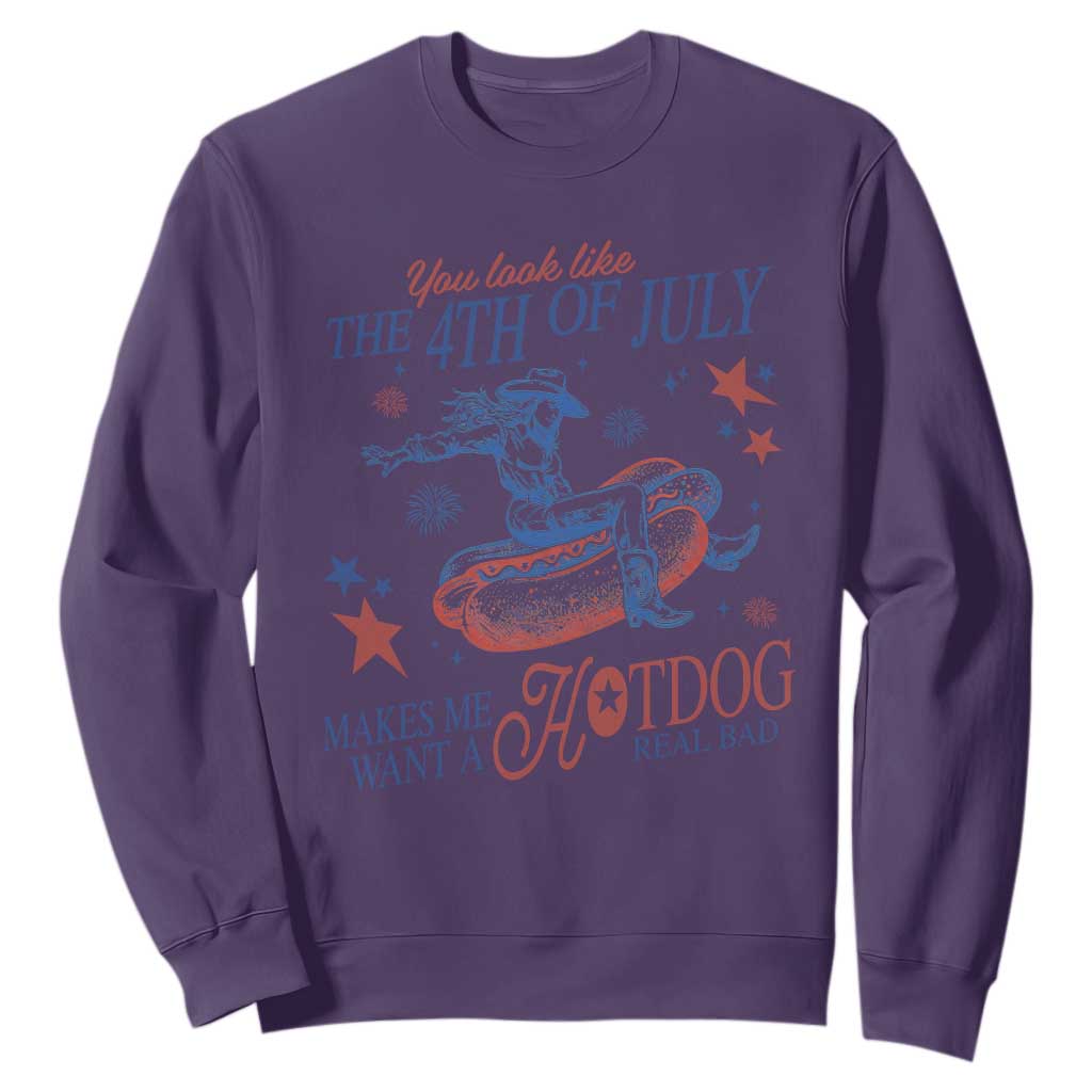 Western Cowgirl You Look Like the 4th of July Sweatshirt Makes Me Want A Hot Dog Real Bad TS14 Purple Print Your Wear