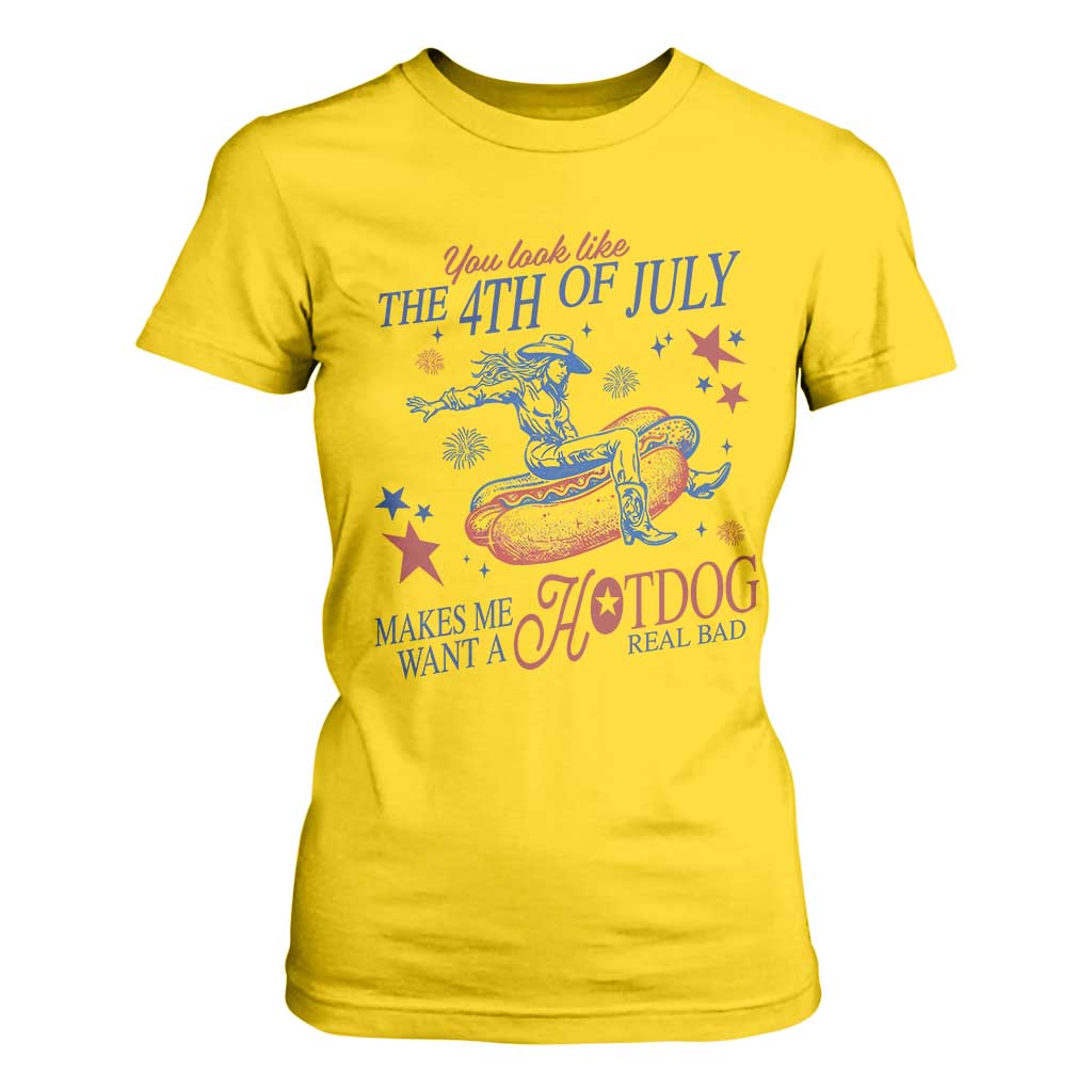 Western Cowgirl You Look Like the 4th of July T Shirt For Women Makes Me Want A Hot Dog Real Bad TS14 Daisy Print Your Wear