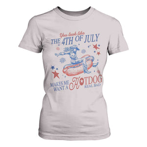 Western Cowgirl You Look Like the 4th of July T Shirt For Women Makes Me Want A Hot Dog Real Bad TS14 Ice Gray Print Your Wear