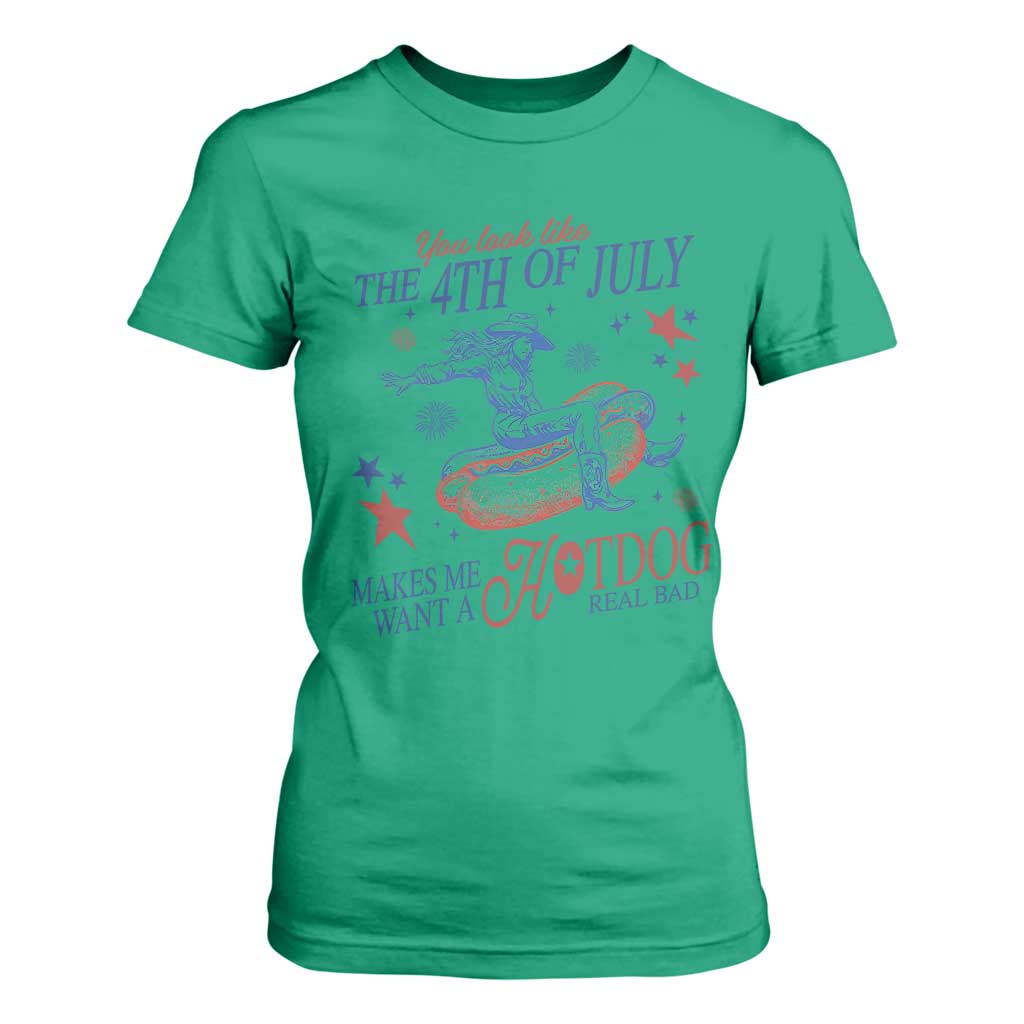 Western Cowgirl You Look Like the 4th of July T Shirt For Women Makes Me Want A Hot Dog Real Bad TS14 Irish Green Print Your Wear