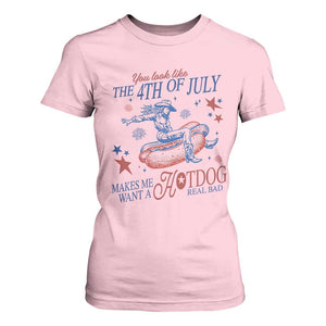 Western Cowgirl You Look Like the 4th of July T Shirt For Women Makes Me Want A Hot Dog Real Bad TS14 Light Pink Print Your Wear