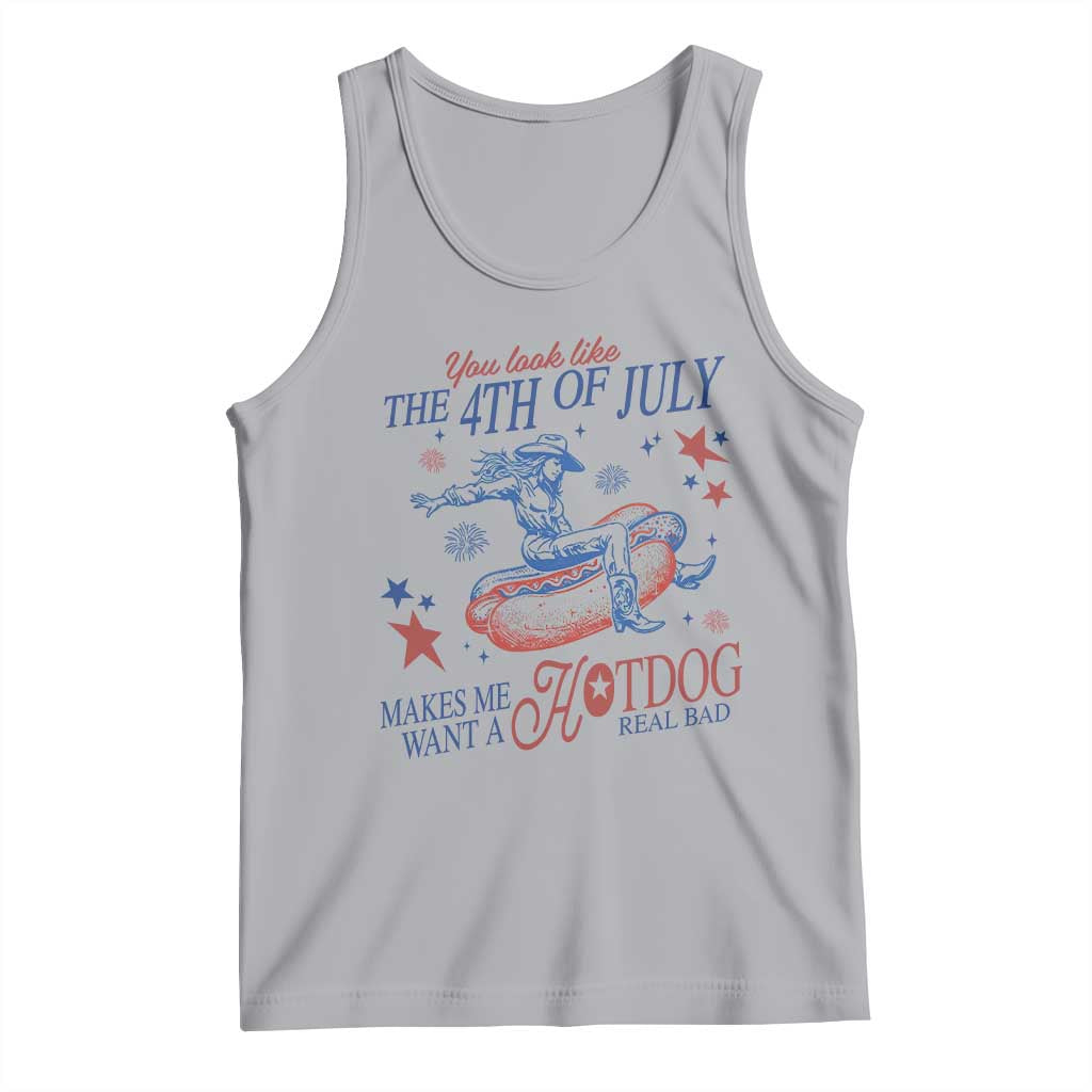 Western Cowgirl You Look Like the 4th of July Tank Top Makes Me Want A Hot Dog Real Bad TS14 Athletic Heather Print Your Wear