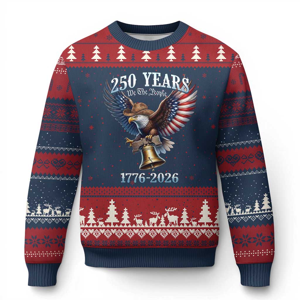 American Rodeo 250th Anniversary Ugly Christmas Sweater Western Cowboy Eagle Patriotic 4th of July TS14 Navy Red Print Your Wear