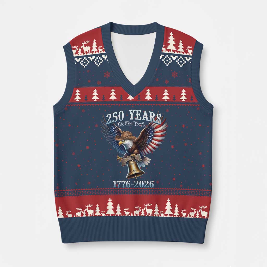American Rodeo 250th Anniversary V-Neck Knit Sweater Vest Western Cowboy Eagle Patriotic 4th of July TS14 Navy Red Print Your Wear